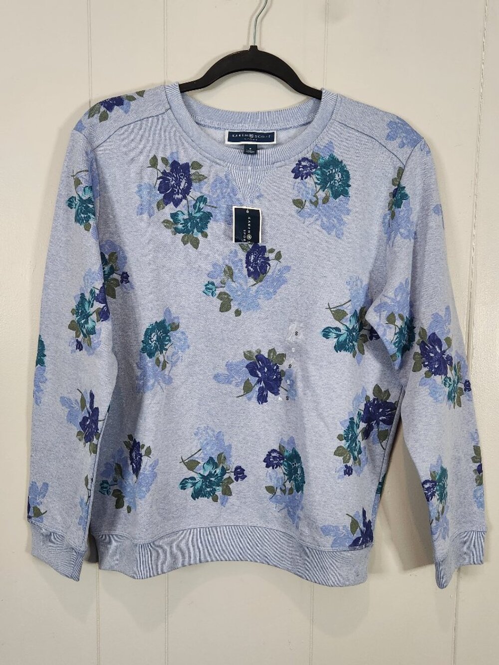Karen Scott Women's Light Blue Floral Sweatshirt S